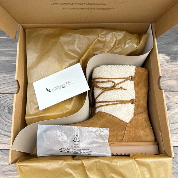 NIB Koolaburra by UGG 9 40 Michon Short Boots Bootie Suede Faux Fur Chestnut Tan - Picture 6 of 14